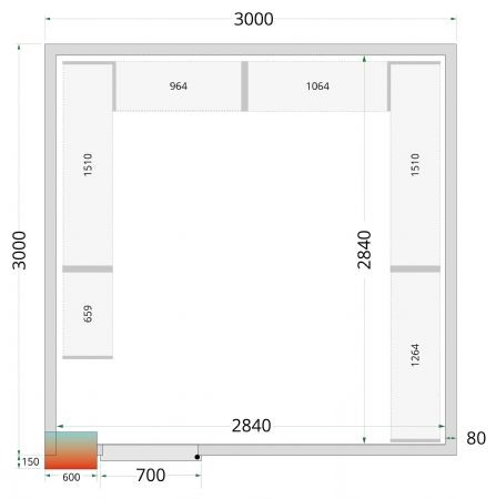 Chambre froide professionnelle sans sol panneaux 80 mm 3000x3000x2120 mm - Tefcold - CR 300x300x212 NF