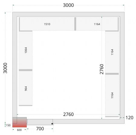 Chambre froide sans groupe panneaux 120 mm 3000x3000x2200 mm - Tefcold - CR 300x300x220-P120