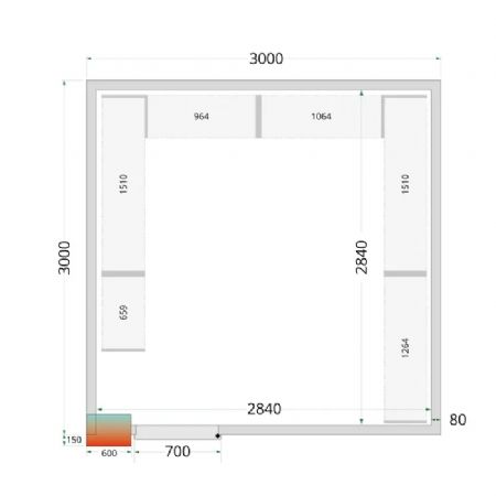 Chambre froide  monter isolation 80 mm sans groupe - 3000x3000x2200 mm