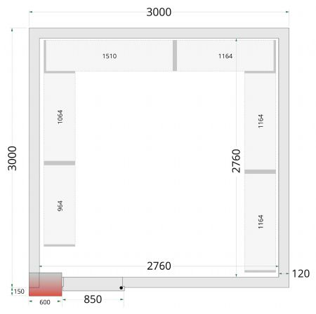 Chambre froide sans groupe panneaux 120 mm 3000x3000x2200 mm - Tefcold - CR 300x300x220 WD-P120
