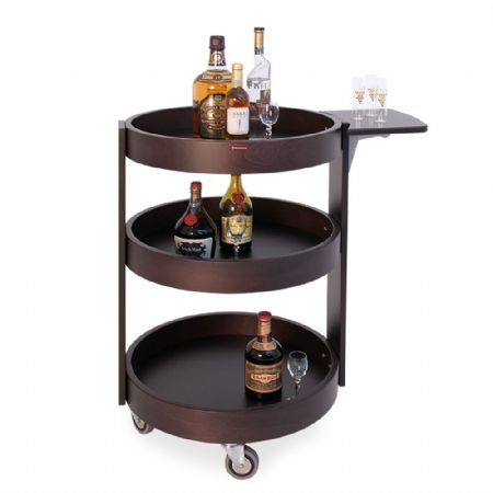 Chariot de Débarrassage rond pour bouteilles, 3 niveaux bois wengé 650x650x800 mm - Diamond - CRL/3W