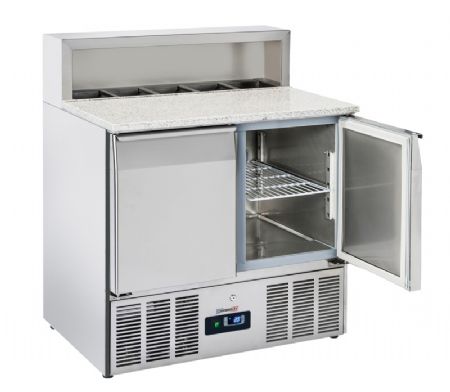 Saladette rfrigre de prparation 5 bacs GN1/6 avec 2 portes GN 1/1 et plan en granit