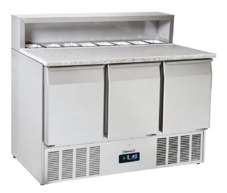 Saladette rfrigre de prparation 5 bacs GN1/6 avec 3 portes GN 1/1 et plan en granit