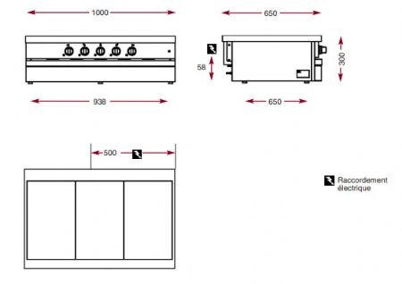 Cuisinire lecrique 5 plaques vitrocramiques  poser - 1000x650x300mm