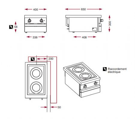 Cuisini�re �lecrique 2 plaques vitroc�ramiques de 2,1 kW chacunes � poser - 400x650x300mm