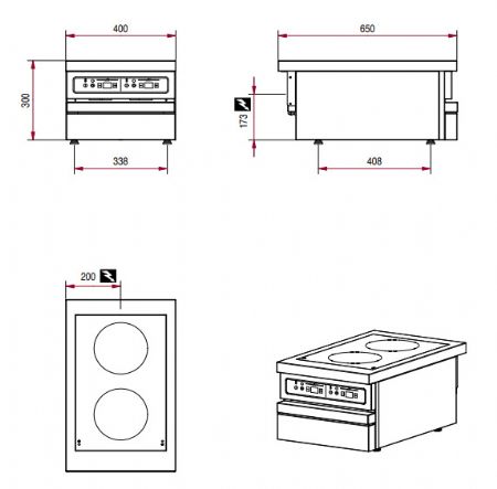 Cuisini�re �lectrique 2 plaques � induction � poser - 400x650x300mm