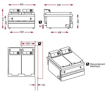 Friteuse électrique 2 x 8 litres (2 x 7,5 kW)
