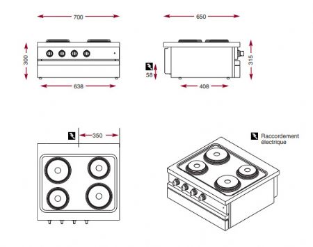 Cuisini�re �lectrique 4 plaques rondes � poser - 700x650x300 mm