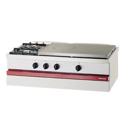 Cuisinière à gaz 2 bruleurs vifs et 1 grande plaque coup de feu à poser - 1000x650x300mm Cuisinière à gaz 2 bruleurs vifs et 1 grande plaque coup de feu à poser - 1000x650x300mm