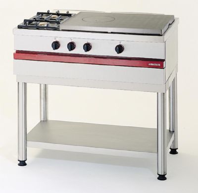 Cuisinire  gaz 2 bruleurs vifs et 1 grande plaque coup de feu  poser - 1000x650x300mm