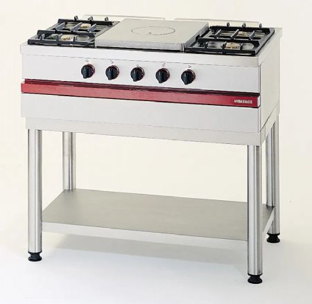 Cuisinire  gaz 4 bruleurs vifs et 1 plaque coup de feu centrale  poser - 1000x650x300mm