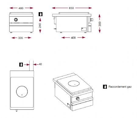 Cuisinire  gaz 1 plaque coup de feu  poser - 400x650x300 mm