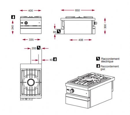Cuisini�re � gaz 1 bruleur vif 7 kW � poser - 400x650x300 mm