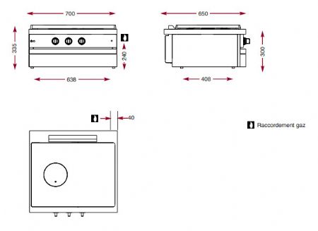 Cuisinire  gaz 1 plaque coup de feu  poser - 700x650x900 mm