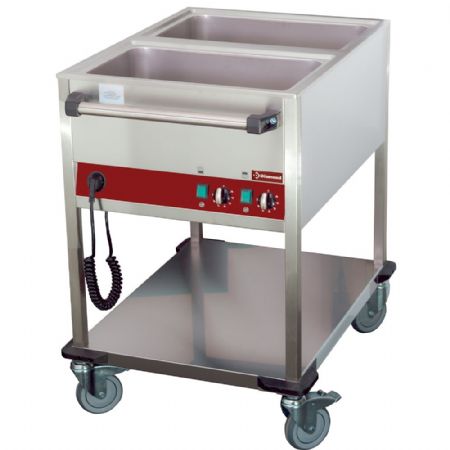 Bains Marie chariot thermique 2 cuves GN 1/1 150 mm avec 2 températures indépendantes - Diamond Promo - CT221/D-N