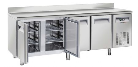 Table rfrigre ngative inox avec 4 portes et dosseret - 345 L