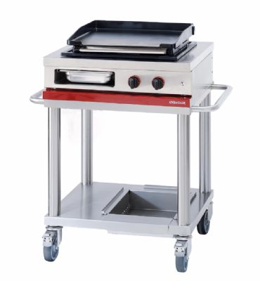 Plaque à snacker au gaz sur chariot surface lisse - 900x650x950 mm Plaque à snacker au gaz sur chariot surface lisse - 900x650x950 mm