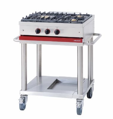 Cuisinière à gaz 3 bruleurs vifs sur chariot - 900x650x950 mm Cuisinière à gaz 3 bruleurs vifs sur chariot - 900x650x950 mm