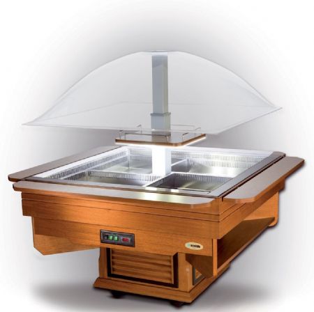 Buffet réfrigéré professionnel carré 8 bacs GN 1/1 - 1550x1550x1700 mm - Furnotel - CUPOLA