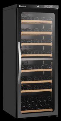 Cave  vin professionnelle noire bi-temprature avec 1 porte vitre et 5 tagres en bois amovibles - 125 bouteilles