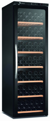 Cave à vin professionnelle noire avec 1 porte vitrée et 6 étagères en bois amovibles - 168 bouteilles Cave à vin professionnelle noire avec 1 porte vitrée et 6 étagères en bois amovibles - 168 bouteilles