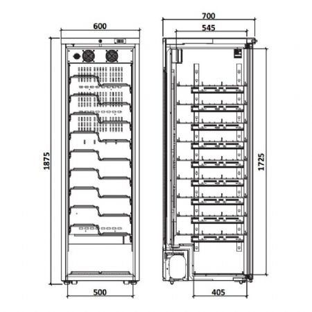 Armoire  vins positive noire 1 porte vitre -1 / +10C - 125 bouteilles