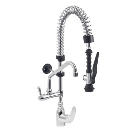 Robinetterie professionnelle plonge cuisine douchette acier inox et groupe mitigeur monocommande sortie monotrou 150x350x390/650 mm - Diamond - CW4086/MT