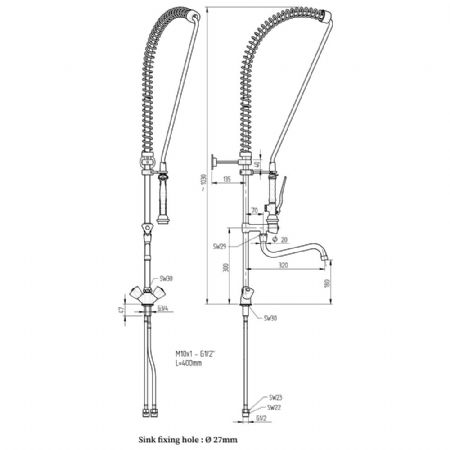 Robinetterie professionnelle plonge cuisine douchette et robinet mélangeur sortie mono-trou - Diamond Promo - CW8003-MT