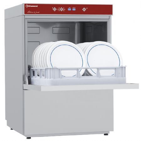 Lave-Vaisselle professionnel panier 500x500 mm adoucisseur en continu et pompe de vidange - Diamond - D86/6B-AC