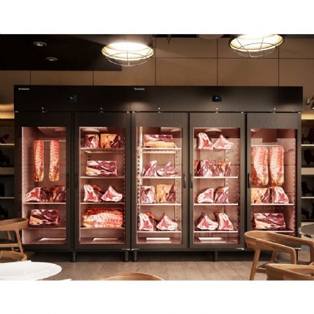 Armoire de maturation vitree noire 2 portes 3 barres a viandes -2 / +8C - 2200L