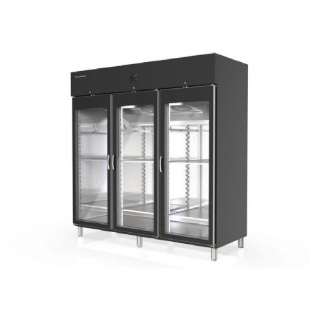 Armoire de maturation vitreée noire 3 portes 3 barres a viandes -2 / +8°C - 2200L