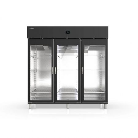 Armoire de maturation vitreée noire 3 portes 3 barres a viandes -2 / +8°C - 2200L