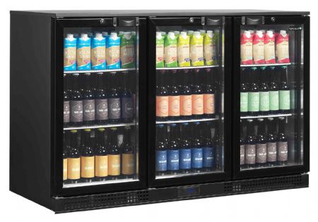 Arrière bar de 3 portes vitrées positif noir 278 L +2 à +10 °C - Tefcold - DB301H-3