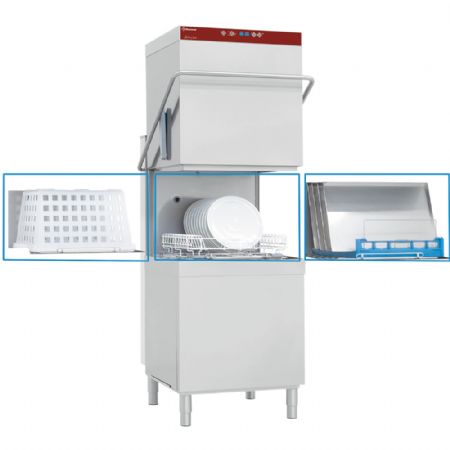 Lave vaisselle pro pour panier 600x500mm avec adoucisseur table d'entre / sortie et table de prlevage