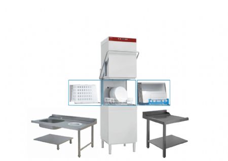 Lave-vaisselle � capot inox commandes manuelles avec panier 500x500 mm