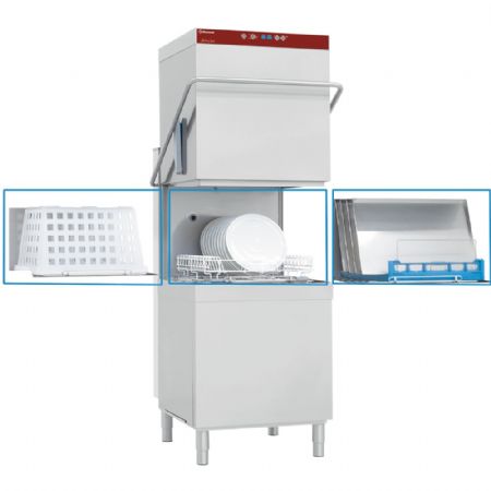 Lave-Vaisselle professionnel à capot panier 600x500 mm, pompe de rinçage et bras rotatifs inox - Diamond Promo - DCR37/6