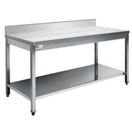 Table de travail inox professionnelle à monter avec dosseret et tablette inférieure - 1300x600 mm Table de travail inox professionnelle à monter avec dosseret et tablette inférieure - 1300x600 mm