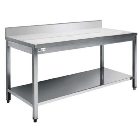 Table de Travail Inox avec dosseret et tablette inférieure 2400x600x970 mm - Afi-Collin-Lucy - DD6024 Table de Travail Inox avec dosseret et tablette inférieure 2400x600x970 mm - Afi-Collin-Lucy - DD6024