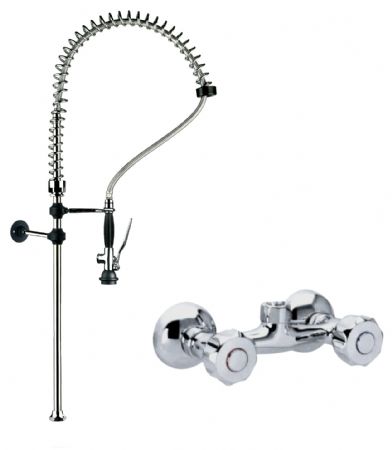 Robinetterie professionnelle pour plonge cuisine douchette avec robinet fixation muraleed - Redfox - DOC 2+