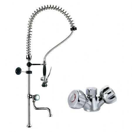 Douchette de plan de travail équipée d’un bras articulé et d’un mitigeur