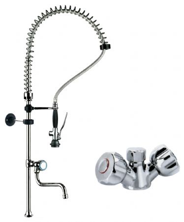 Robinetterie professionnelle pour plonge cuisine un trou robinet avec douchette - Redfox - DOC 3+