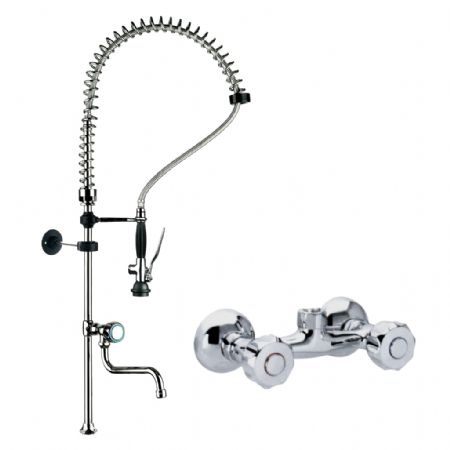 Douchette murale sur bras avec robinetterie intégrée