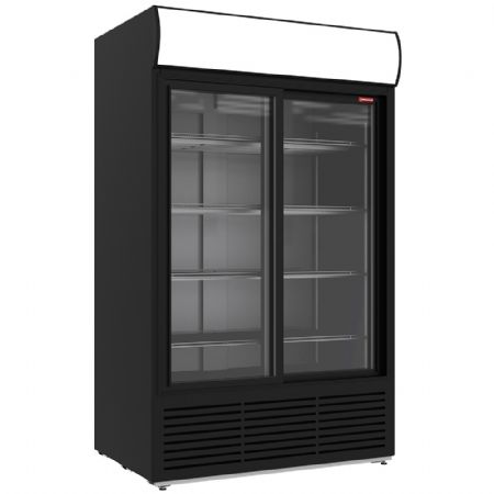 Vitrine ventile positive 1230 litres caisson lumineux 2 portes coulissantes - NOIRE