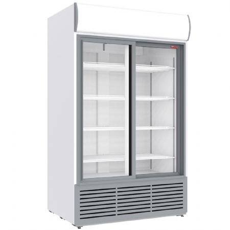 Armoire réfrigérée positive 1230 litres, 2 portes coulissantes vitrées, caisson lumineux - Blanche - Diamond Promo - DRK12-CW Armoire réfrigérée positive 1230 litres, 2 portes coulissantes vitrées, caisson lumineux - Blanche - Diamond Promo - DRK12-CW