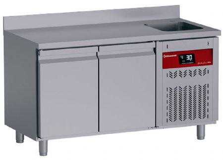 Table réfrigérée murale ventilée 2 portes positive 260L avec évier - Diamond - DT131/P9H-DV