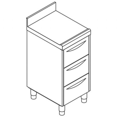 Meuble Bas de Rangement Inox Bloc de 3 tiroirs GN 1/1 avec dosseret, 500x700 mm - Virtus - DTC3A705