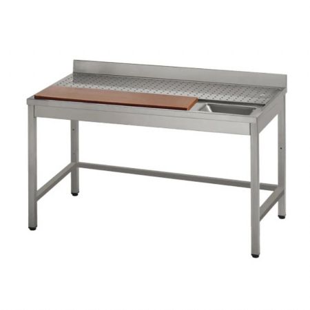 Table de Travail Inox préparation viande planche à découper et trou vide-déchets, 1400x700x860 mm - Virtus - DTLC714