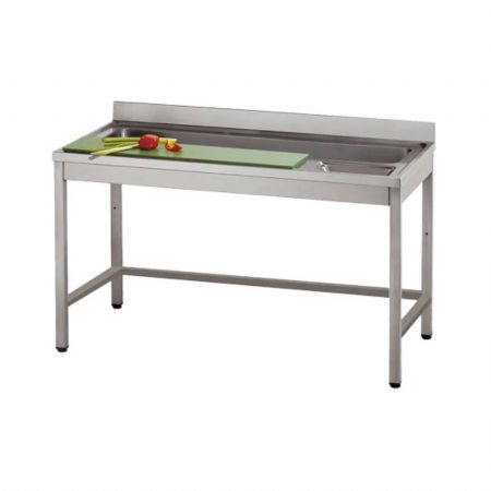 Table de Travail Inox avec planche à découper et bac, 1400x700x860 mm - Virtus - DTPV714