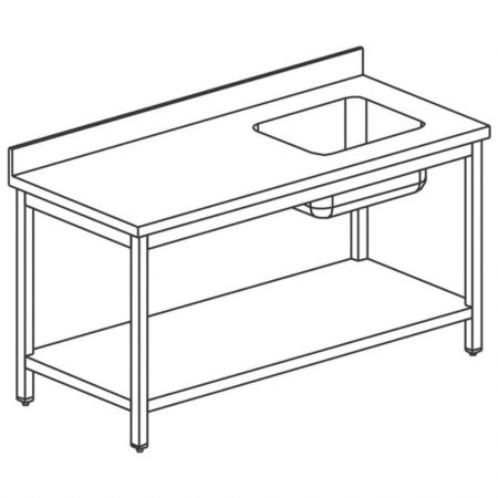 Plonge Inox 1 Table de travail avec évier à droite, étagère et dosseret, 1500x700x850 mm - Virtus - DTRVAD715 Plonge Inox 1 Table de travail avec évier à droite, étagère et dosseret, 1500x700x850 mm - Virtus - DTRVAD715