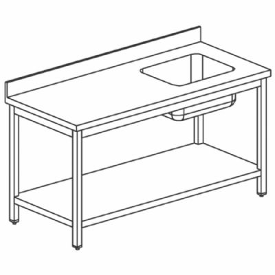 Table inox professionnelle avec bac � droite avec �tag�re avec dosseret 1900x700 mm